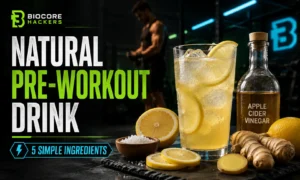 Natural pre-workout drink with lemon, salt, ginger, and apple cider vinegar